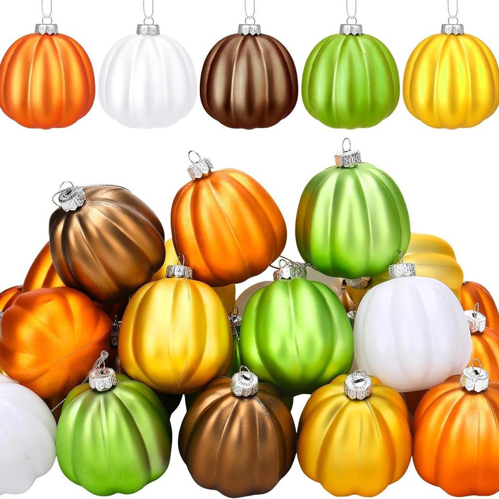 Pack Of 20 Matte Finish Halloween Pumpkin Baubles Decorations Plastic Hanging Ornament For Holiday Parties
