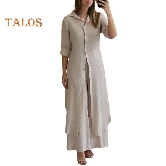 

2 шт./компл. Женская рубашка и брюки Комплект средней длины с капюшоном, однобортный, с половиной рукавов, блузка с нерегулярным подолом, широкие брюки, свободные однотонные брюки, повседневные, повседневные 3XL абрикосовый