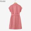 ZANZEA Women Casual V-Neck Short Sleeve Plaid Print Dress