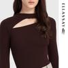 ELLASSAY Women's Merino Wool Cut-out Slim-Fit Knit Sweater