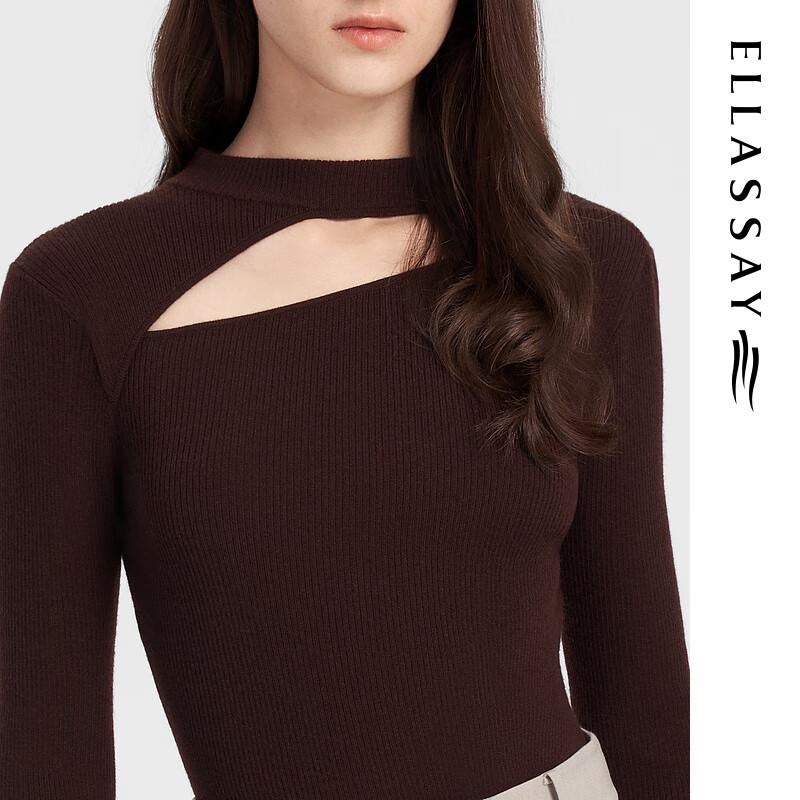 ELLASSAY Women's Merino Wool Cut-out Slim-Fit Knit Sweater