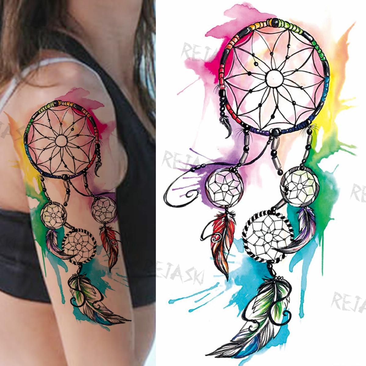 

Большой Ловец снов перо Роза временные татуировки для женщин и девочек роза водостойкая поддельная татуировка наклейка рука назад татуировки шоу