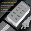 50W Multi-Port Power Strip: 10 USB Charger for Mobile Phones with US, EU, and UK Plugs