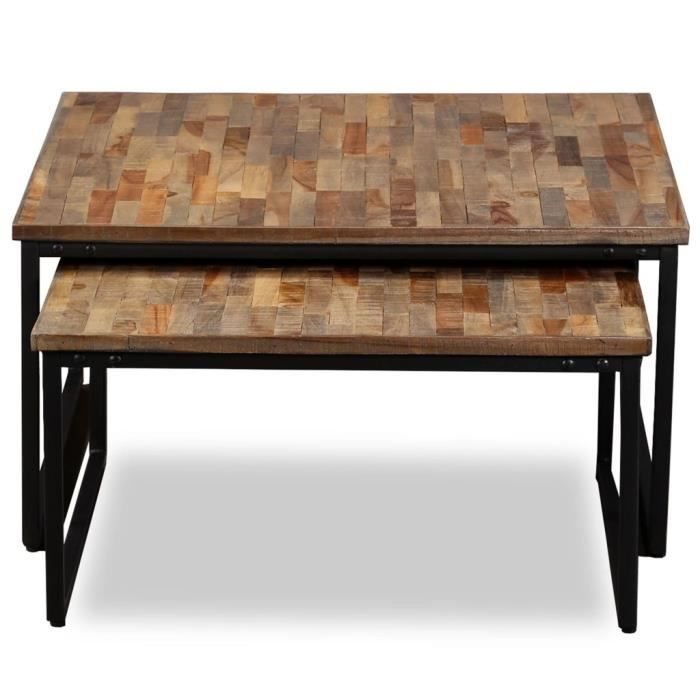 VidaXL Table basse gigogne 2 pcs Teck massif de récupération