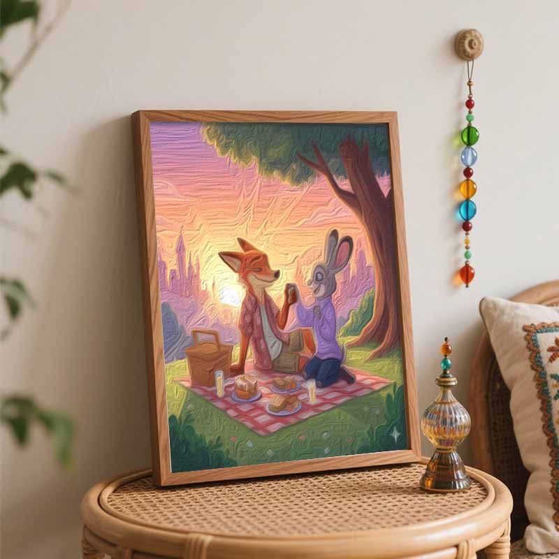 Disney Zootopia Picnic Art Painting Kit, Handmade Diy Painting Home Wall Decoration, Nick Judy Romantic Scenery Artwork for Bedroom Decor