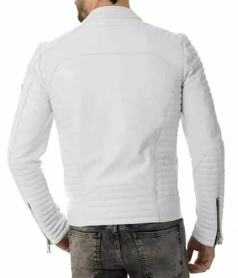 Jacke Biker Herren echtes Lammleder Motor Neu weiß handgefertigt stilvoll