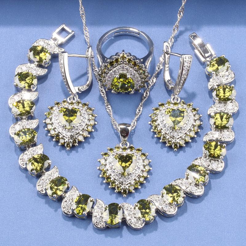 

5Pcs Heart Wedding Fine Jewelry Accessory Necklace Pendant Bridal Earrings Ring And Bracelet Elegant Women S Sets resizable