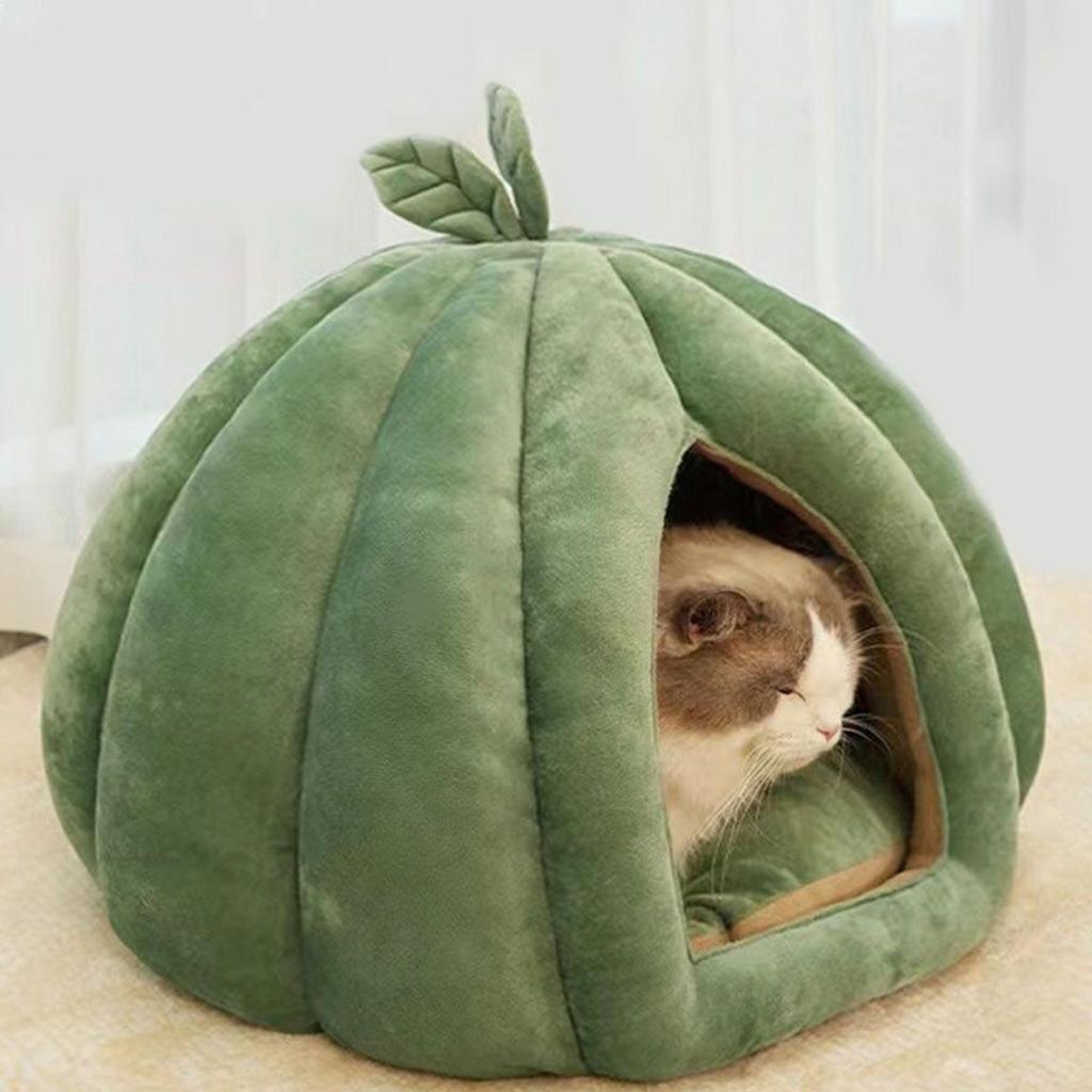 Enclosed Cat Nest Warm Cat Bed Pumpkin Shape Pet Sleeping House for Cats Washable Cat Sleeping Bed Pet Supply Halloween Pet Bed