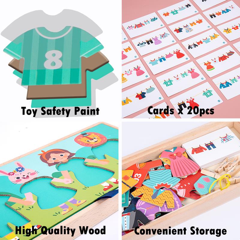 Wooden Kids Clothes Drying Dress-Up Puzzle Jigsaw Montessori Games Toys Thinking Games Educational Matching Sorting Toys Gifts