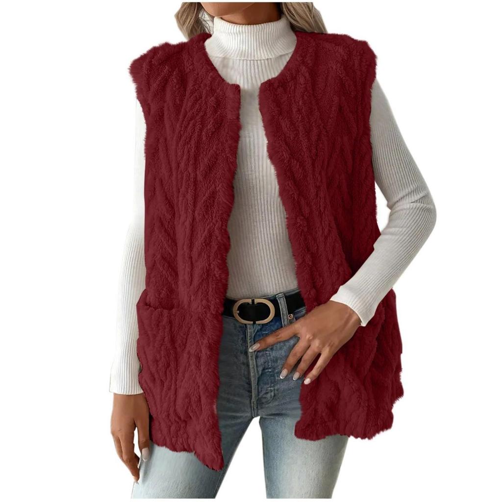 Women's Double-sided Fleece Sleeveless Cardigan Vest With Pockets Casual Loose Open Front Outfit  For European American Hot Sale