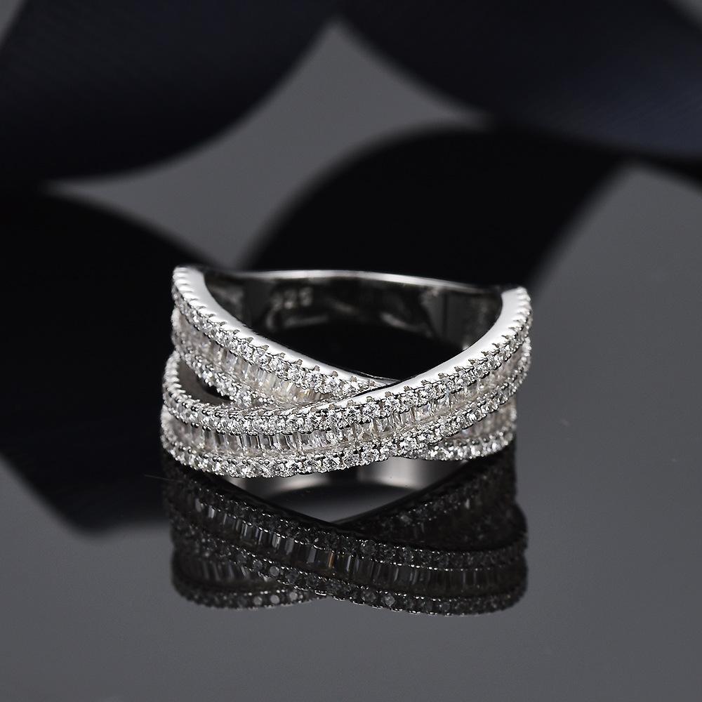 S925 Sterling Silver Double-Layer Cross Diamond Ring - High-End European & American Jewelry