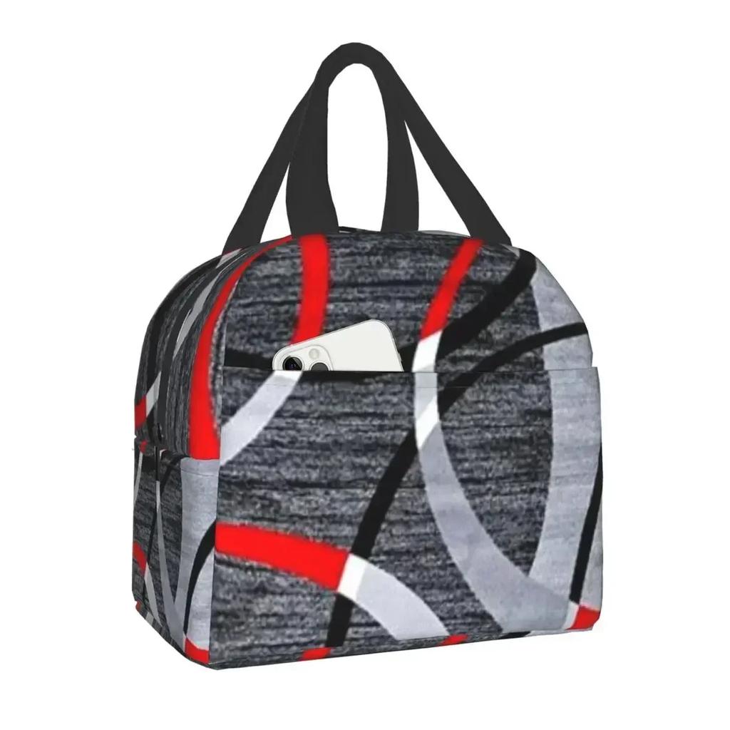 Pink Grey Gold Geometric Abstract Pattern Insulated Lunch Bag for Women Geometry Portable Thermal Cooler Food Lunch Box for Work