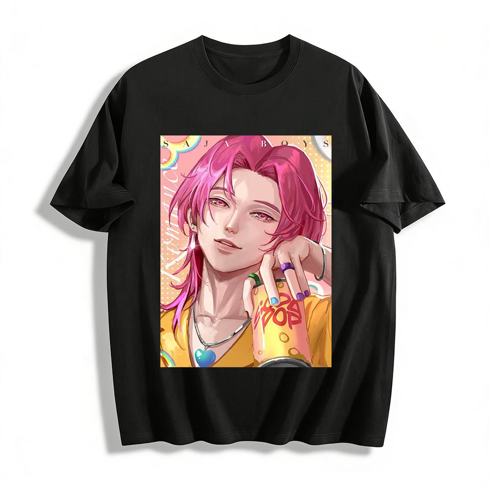 

Trendy Pink Hair Anime Boy Print T-shirt Unisex Loose Casual Short Sleeve Top For Teens Pure cotton T-shirt XXS