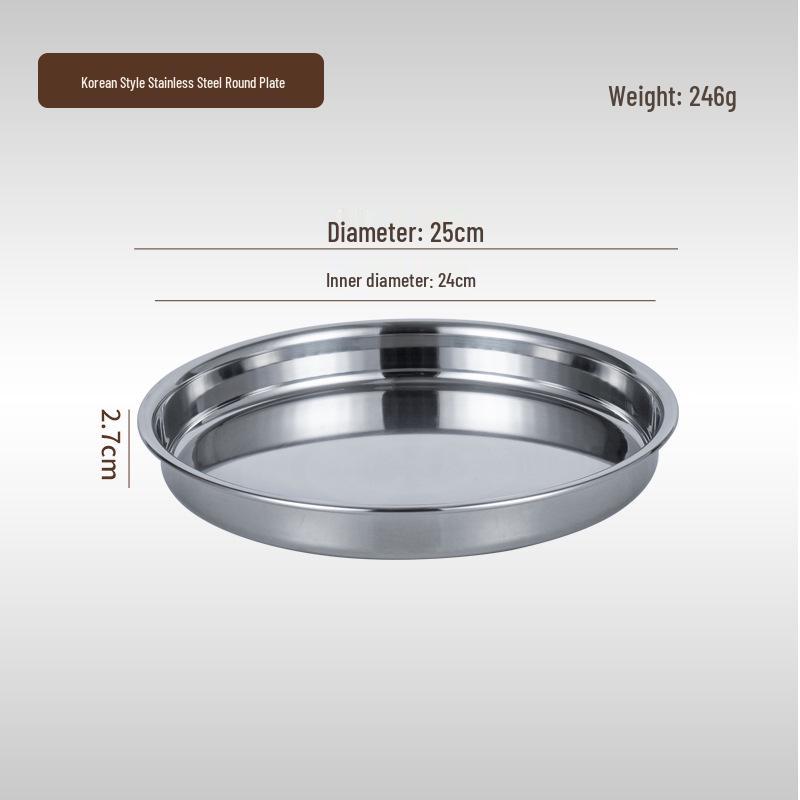 Korean Style Stainless Steel Round Golden Tray for Cold Noodles, Rice, or Steaming – Thickened Flat Bottom Plate