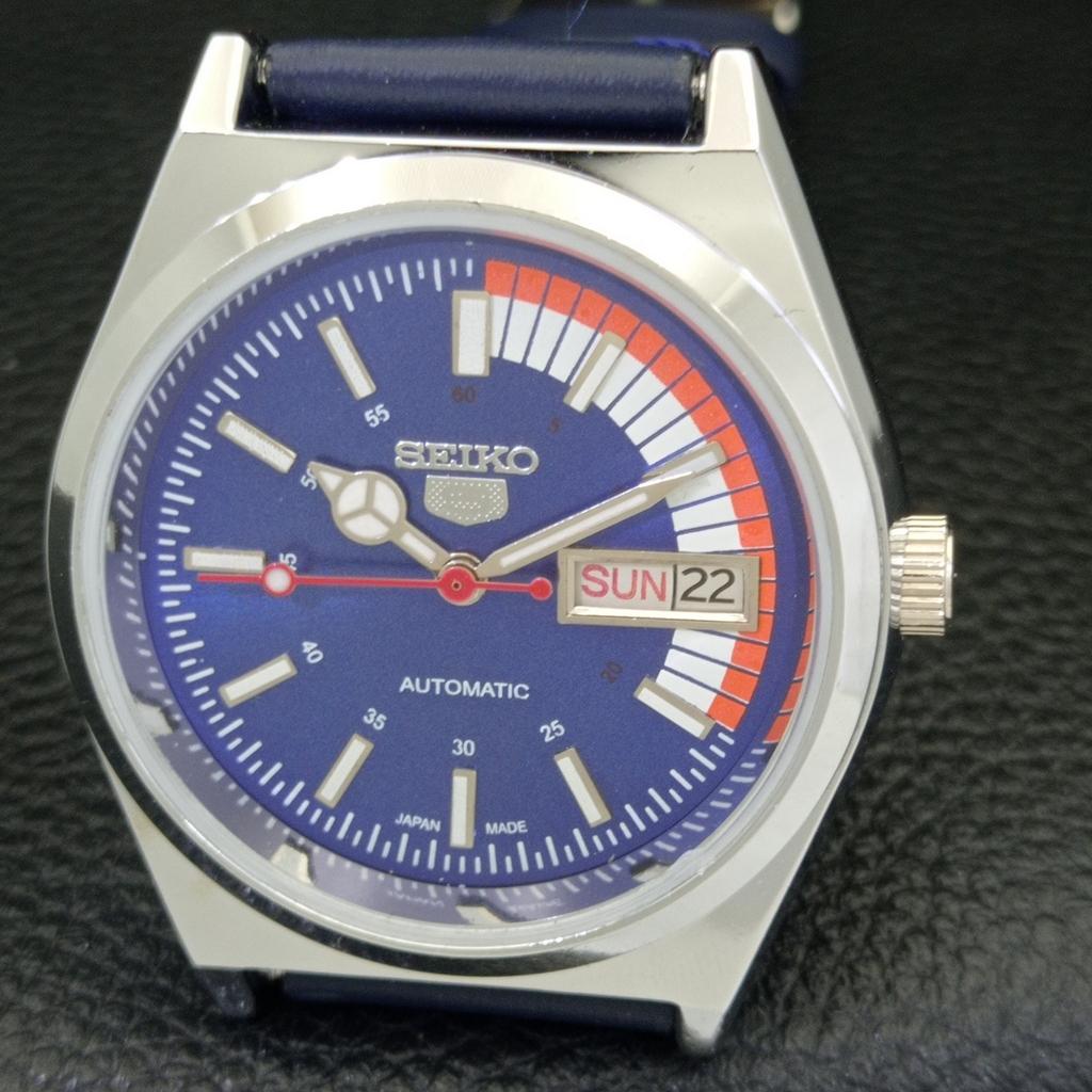 REFURBISHED VINTAGE SEIKO 5 AUTOMATIC 6309A JAPAN MENS BLUE DIAL WATCH a440892-4
