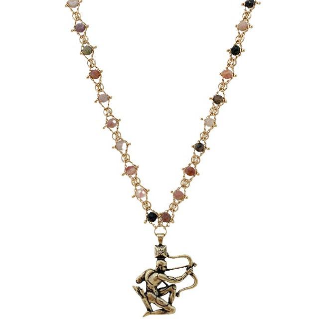 British Retro Tourmaline Handmade Necklace - Gold-Plated Brass with Scorpion Archer Design