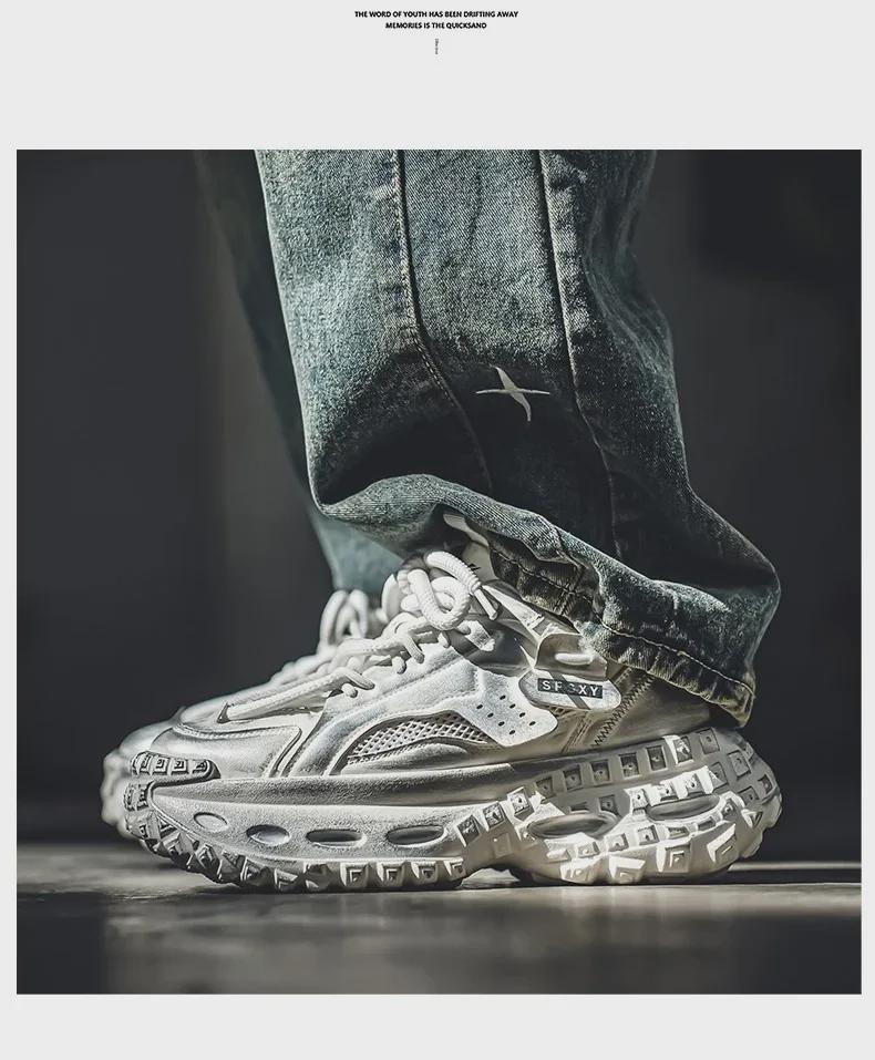 Putian Men's Trendy Summer Breathable Height-Enhancing Dad Shoes with Tire Sole