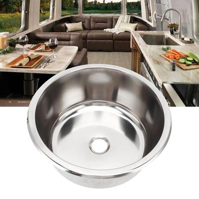 295x130mm RV Lavabo 304 Paslanmaz Çelik Yuvarlak Paslanmaya Dayanıklı Büyük Kapasiteli Yat Karavan için