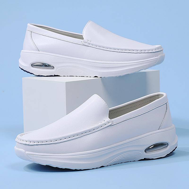Erkek Loafer Platform Hemşire Ayakkabıları Günlük Geniş Yumuşak Beyaz Deri Ayakkabılar Baba İçin Büyük Beden Ortopedik Ayakkabılar Hava Yastıklı