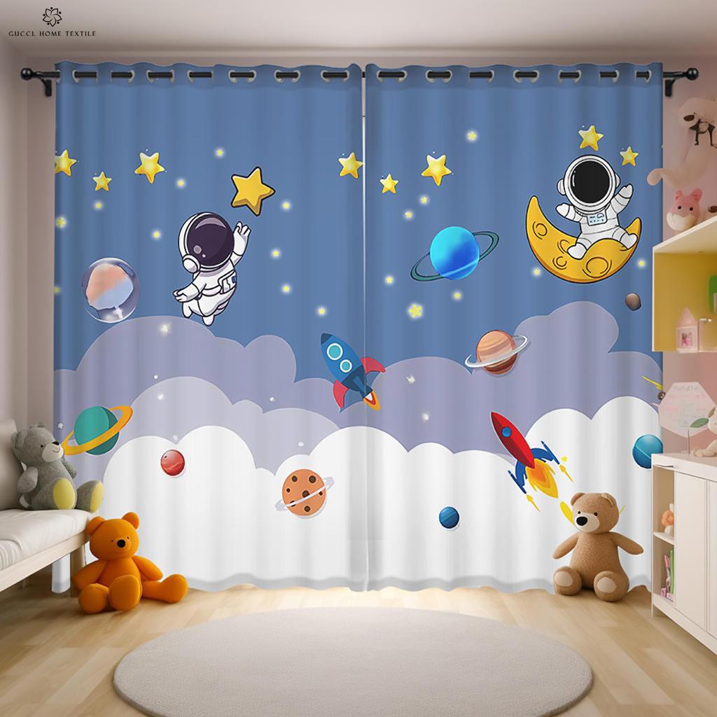 Cartoon Astronaut Printed Curtains, Animation Cartoon, Bedroom, Living Room, Balcony, Kitchen, Blackout, Heat Insulation