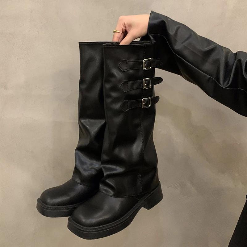 Retro Style Knee High Boots Women Fashion Ladies Slip On Knight Long Boots Autumn Winter Women's Footwear Heels Women Boots