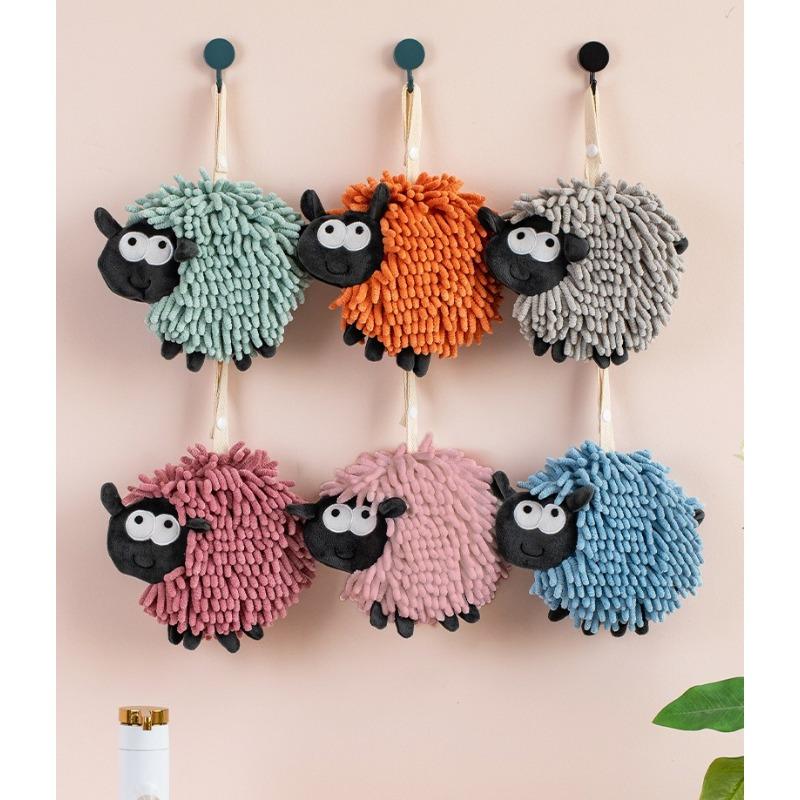 Uroczy Ręcznik Chenilowy z Kreskówkowym Barankiem - Super Chłonny i Szybkoschnący Wiszący Ręcznik Kula do Kuchni i Łazienki