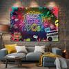 1 piece of vibrant 90s retro party backdrop banner - colorful neon lights.PMJ