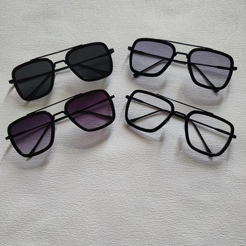 4pcs Square Sunglasses For Men Women Trendy Double Bridges Unisex Sun Glasses Fashion Summer Outdoor Shades Eyewear Accessory