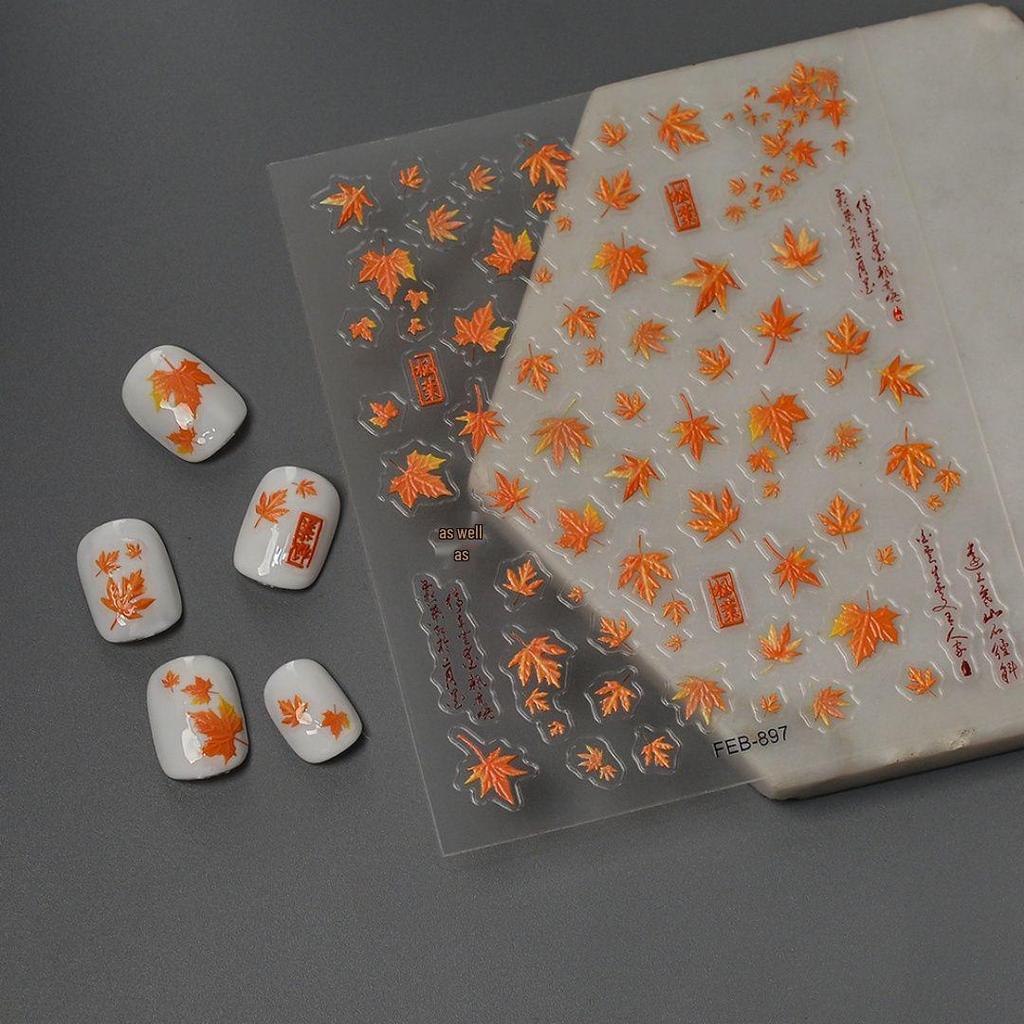 Vintage Herbst Ahornblatt 3D Nail Art Aufkleber