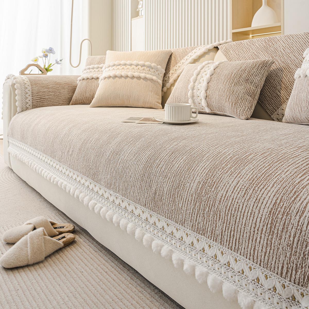 

French Cream Wind Sofa Cushion Chenier Universal In All Seasons, New Grade Sofa Cover, Non-Slip Seat Cushion Cover 70*70cm