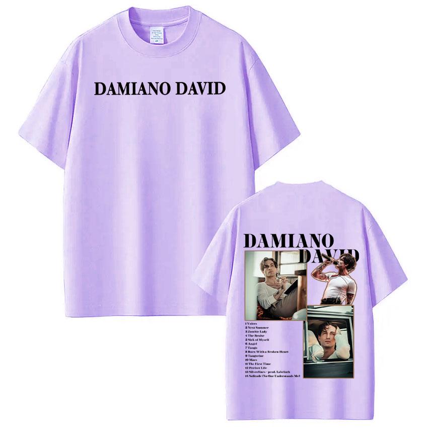 Damiano David Funny Little Fears World Tour Graphic T Shirt Men Women Highquality Clothing Tshirt Cotton Casual Loose Tshirts
