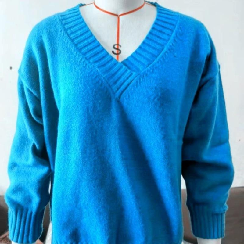 Damesmode Casual Effen Kleur Herfst Winter Lange Mouw V-Hals Losse Truien