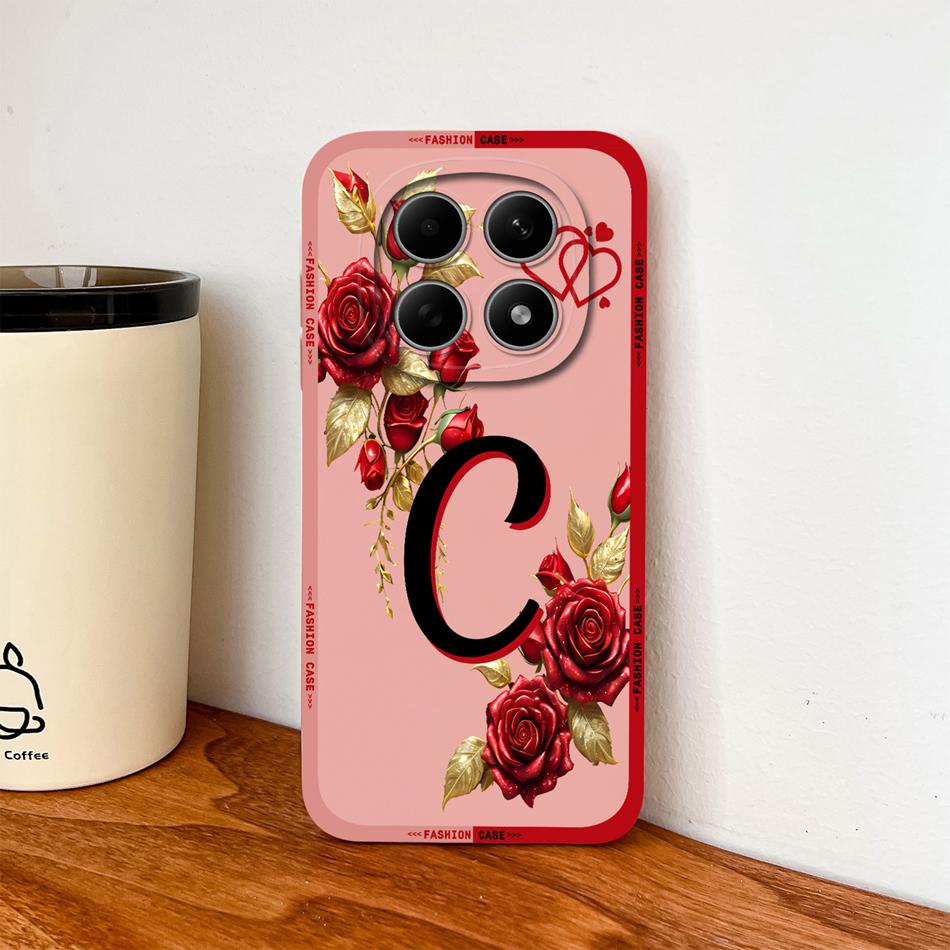 Case For Poco M8 Pro / Poco M5 M5S Fashion Rose Letters Soft Liquid Silicone Phone Shell For Poco M 8 M 5 Lightweight Funda