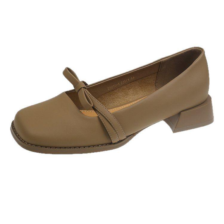[Youshilai] Retro square head bow Mary Jane shoes women's spring 2025 new shallow mouth versatile single shoes