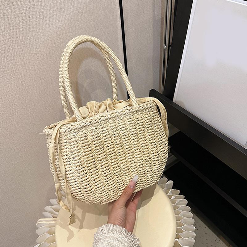 

Соломенная сумка на шнурке для женщин, сумка с верхней ручкой, летняя пляжная плетеная сумка в стиле бохо из ротанга, большая вместительная сумка-тоут, женский клатч-шоппер 27*12*17cm бежевый