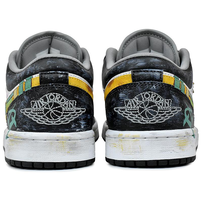 Jordan Air Jordan 1 Slip Resistant Abrasion Resistant Low Top Vintage Basketball Shoes Unisex Black White Yellow 553558-040(Team1676-S-BOX)