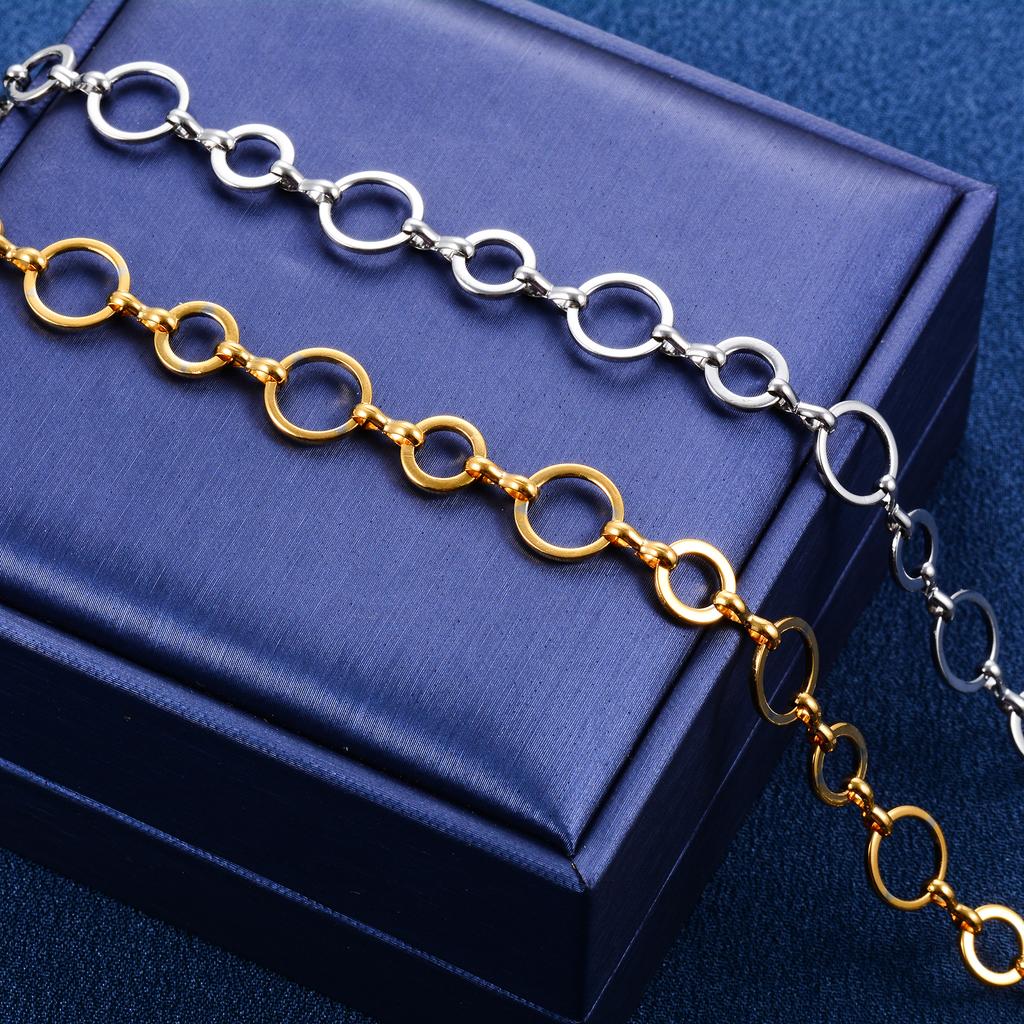 10mm Handmade Stainless Steel Necklace Round Circle Link Chain for Women Men Geometric Gold Color Plated Choker Metal Jewelry