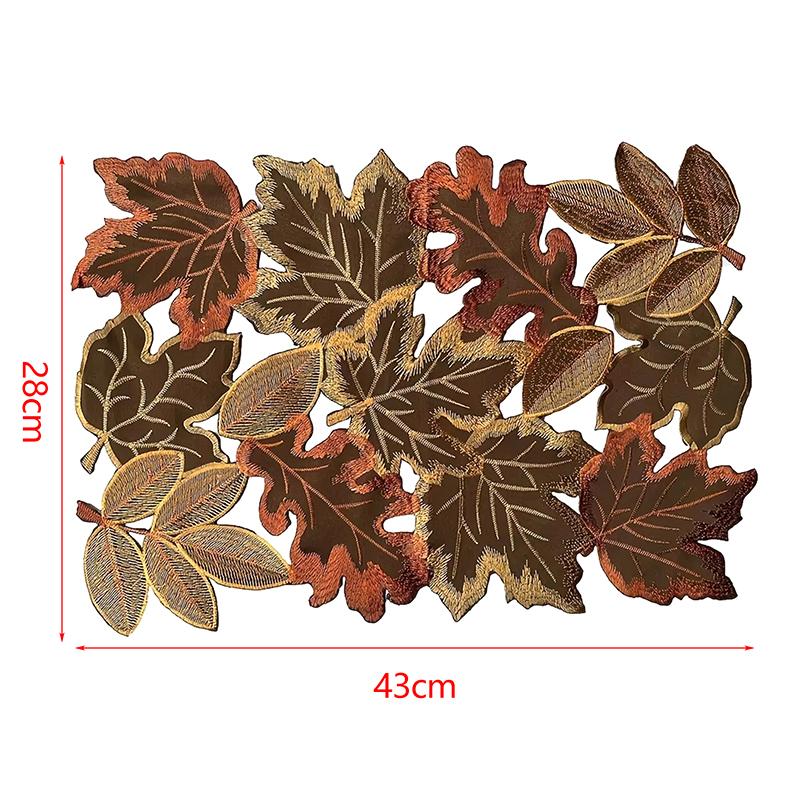1pc Autumn Maple Leaf Embroidered Table Runner, Flocked Brown Maple Design, Rustic Farmhouse Thanksgiving Harves