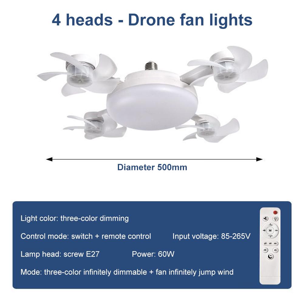 E27LED Ceiling Fan Light with Remote Control Dimmer Function 50-60W Ceiling Light Drone Shaped Fan Light For Living Room Bedroom