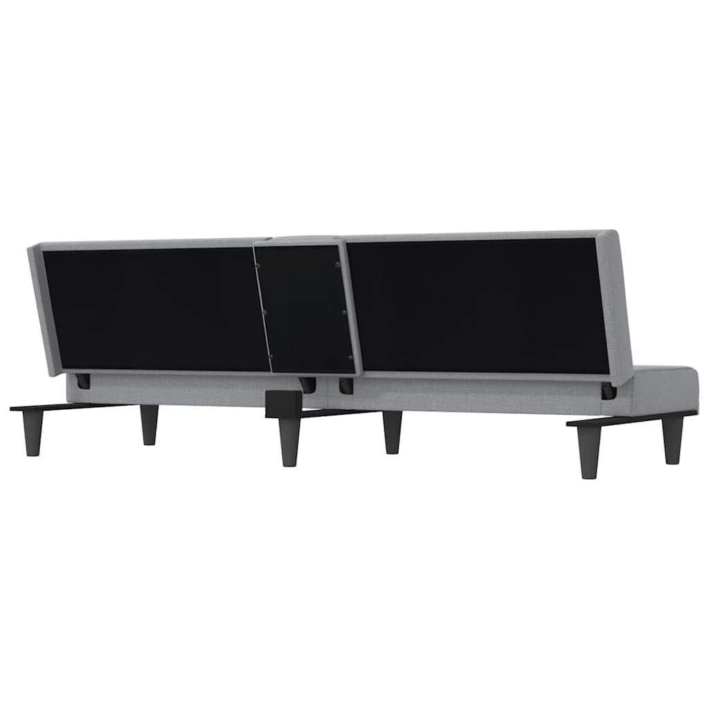 Sofa Bed with Drink Holders Light Grey Fabric