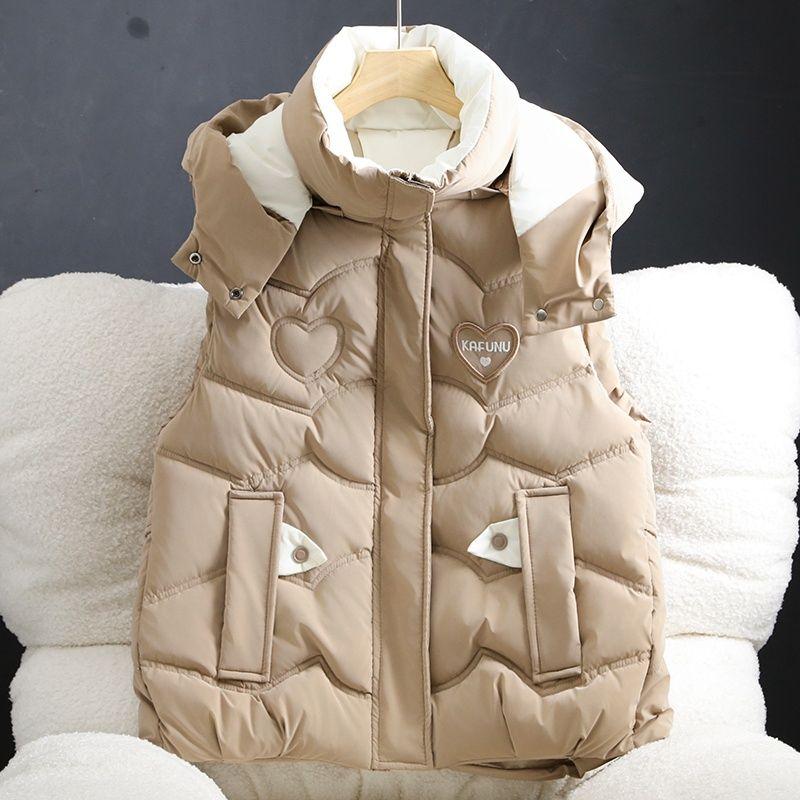 Giacca Gilet con Cappuccio Largo da Donna, Cappotto Imbottito in Cotone Autunno Inverno, Capispalla Senza Maniche alla Moda