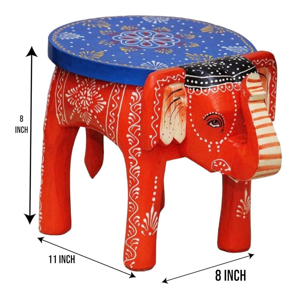 Hand-Crafted and Emboss Colorful Painted Wooden Elephant Shape Stool for Home/Office/Living or Bedroom Decor,Decorative Showpiece