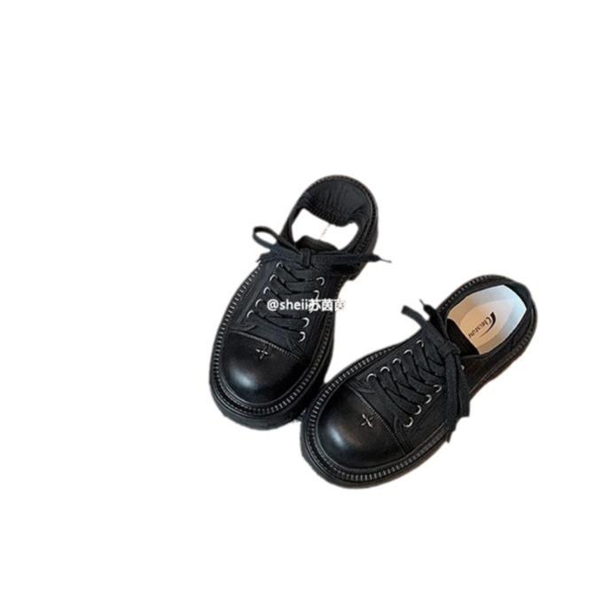 7Cm water float~ big round head thick sole heightening canvas casual shoes women's derby board shoes autumn