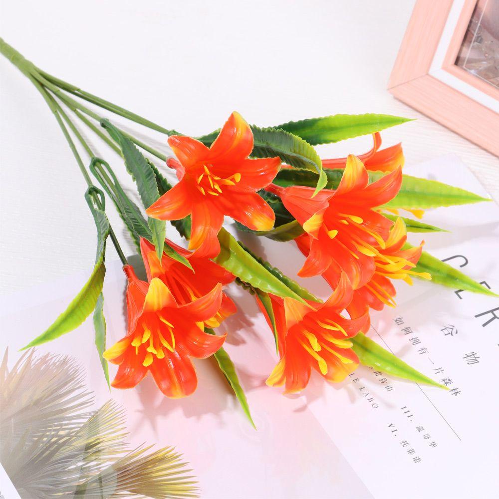 33cm 7Heads Vivid Water Grass Home Ornament Fake Lily Lilies Bouquet Persian Leaf Artificial Flowers