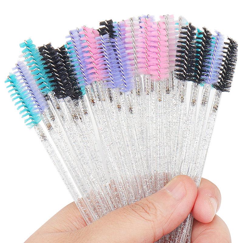Pack of 50 Colorful Crystal Rod Disposable Eyelash & Eyebrow Nylon Brushes