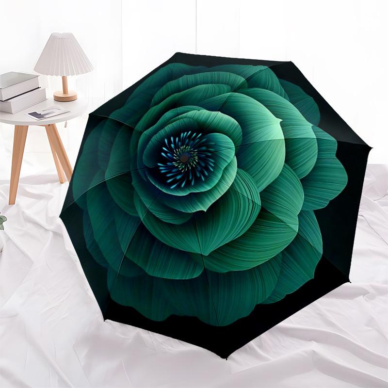 1pc Teal Rose Pattern Automatic Opening/closing Umbrella with Auto Open/Close, Windproof, Foldable Sunshade, Perfect Gift for Friends, Durab