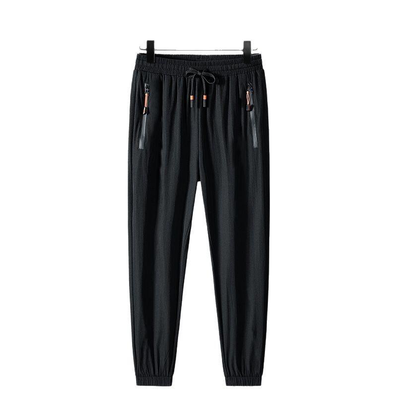 Summer new ice silk casual pants men's loose and versatile tied feet large size - sweatpants