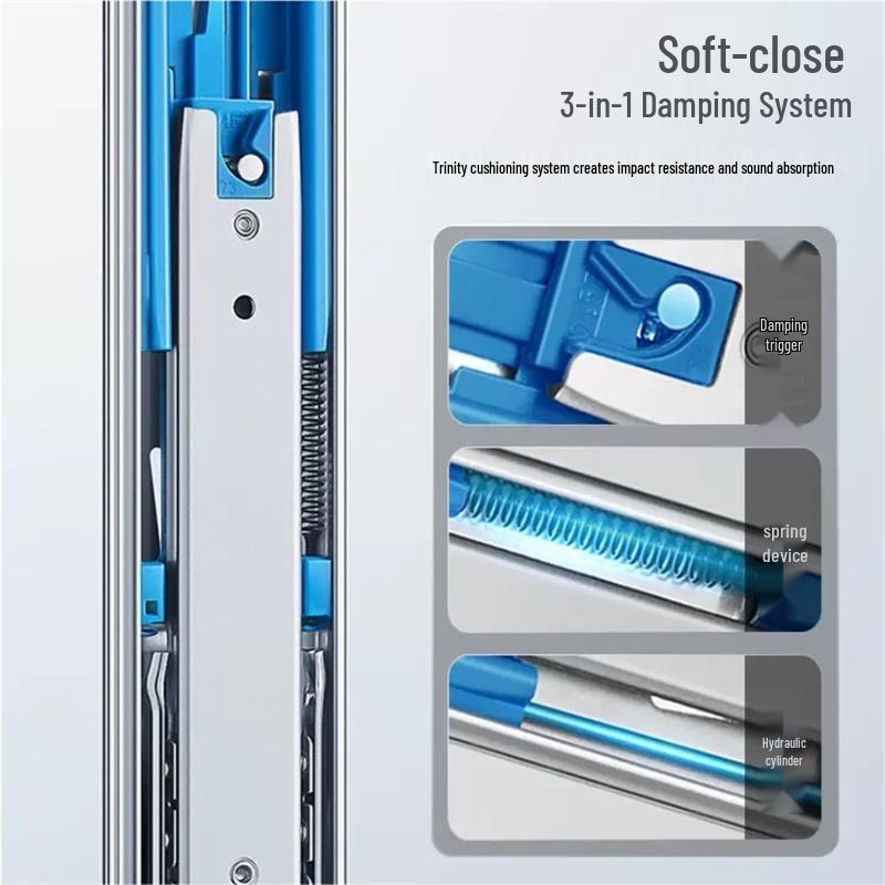 Silent Double Spring Damping Drawer Slides: Three-Section Buffer Guide Rails