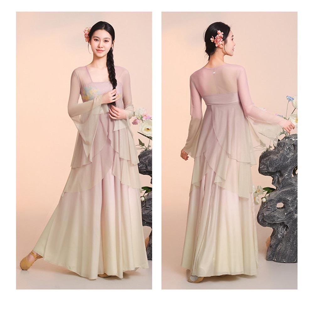 Women s Gradient Chiffon Classical Dance Costume, Flowy Big Swing Skirt, Chinese Folk Dance Performance Outfit 2XL разноцветный