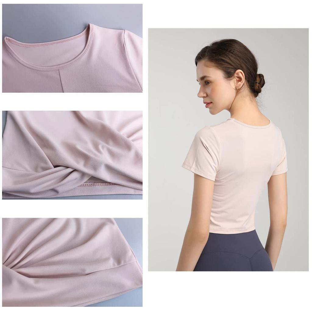 Yuoku Short Sleeve Yoga Fitness Top for Hot Solid Short Women's T-Shirt, Yoga, Sweat-Wicking, Quick-Drying, Breathable, Workout, Gym, Color, Sleeve,
